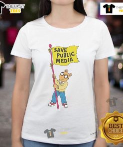 Top Arthur Save Public Media Flag Ladies Tee showcasing a vibrant design promoting public media awareness.