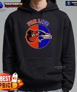 Stylish Top Baltimore Ravens and Orioles For Life hoodie featuring team logos, perfect for fans of both teams.