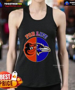 Alt Text: Stylish 'Top Baltimore Ravens and Orioles for Life' tank top featuring team logos, perfect for sports fans.