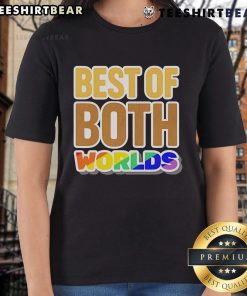 Top Best of Both Worlds Pride Ladies Tee featuring vibrant rainbow design, perfect for celebrating LGBTQ+ pride and style.