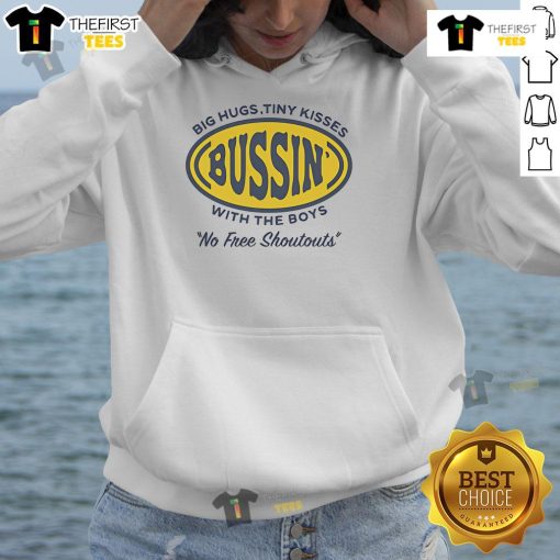 Cozy 'Top Big Hugs Tiny Kisses Bussin With The Boys Hoodie' in stylish design, perfect for casual outings and hooded fashion.