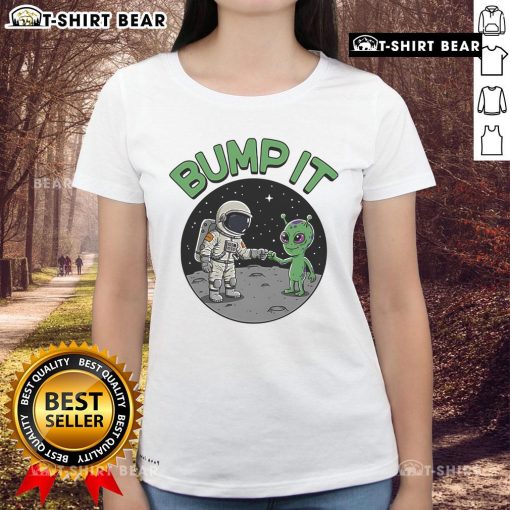Top Bump It Alien Ladies Tee featuring a vibrant alien graphic, perfect for stylish, quirky women's fashion.