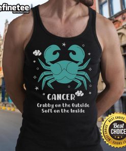 Top Cancer Crabby on the Outside Soft on the Inside tank top featuring a playful crab design for summer fashion.