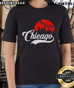 Stylish Top Chicago Skyline baseball ladies tee featuring iconic cityscape design, perfect for fans and fashion lovers.