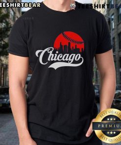Top Chicago Skyline Baseball T-Shirt featuring a vibrant city skyline design, perfect for Chicago sports fans.