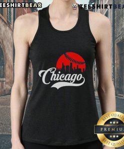 Chicago skyline baseball tank top featuring iconic cityscape design, perfect for sports fans and summer wear.