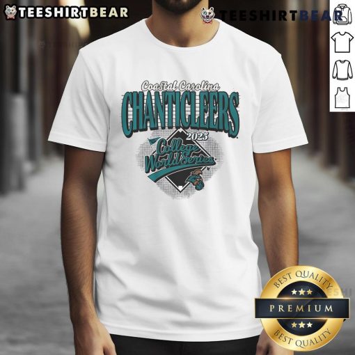 Top Coastal Carolina Baseball 2025 College World Series T-Shirt featuring team colors and logo, perfect for fans.