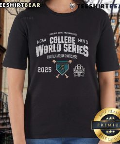 Alt Text: Top Coastal Carolina Chanticleers NCAA Men's College World Series 2025 ladies tee shirt in teal and white design.