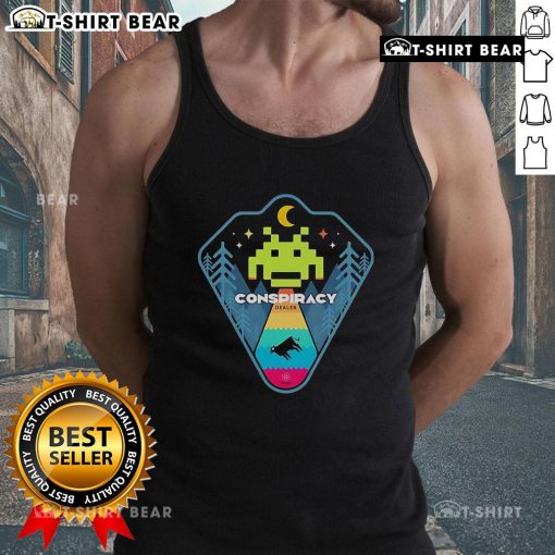Top Conspiracy Dealer retro games tank top featuring vibrant graphics and a stylish design for gaming enthusiasts.