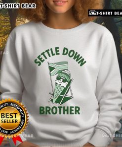 Cozy Top Dan Corder Ice Cream 'Settle Down Brother' sweatshirt, perfect for casual wear and ice cream lovers.