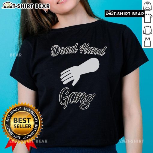 Top Dead Hand Gang Ladies Tee featuring bold graphic design, perfect for casual wear and fans of unique style.