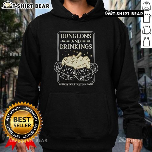 Cozy Top Dungeons and Drinkings fantasy role-playing game hoodie showcasing vibrant graphics and comfortable fit.