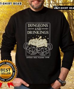 Cozy Top Dungeons and Drinkings fantasy role-playing game sweatshirt featuring vibrant graphics and a comfortable fit.