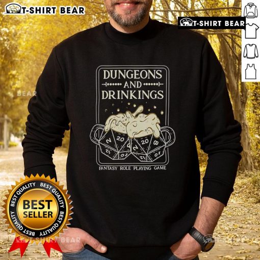 Cozy Top Dungeons and Drinkings fantasy role-playing game sweatshirt featuring vibrant graphics and a comfortable fit.