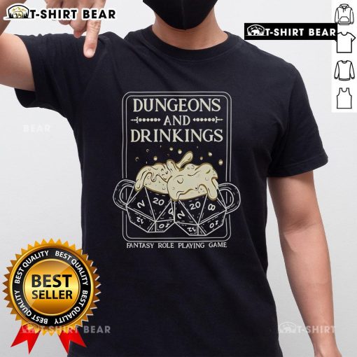 Top Dungeons And Drinkings Fantasy Role Playing Game T-Shirt featuring vibrant graphics and a playful design for gamers.