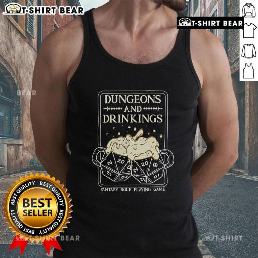 Top Dungeons and Drinkings fantasy role-playing game tank top featuring vibrant graphics and a comfortable fit.