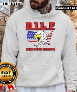 Alt Text: Top Eagle DILF Damn I Love Freedom Hoodie featuring an eagle graphic and bold text, perfect for freedom lovers.