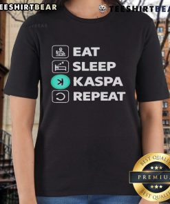 Alt Text: Top Eat Sleep Kaspa Repeat Ladies Tee featuring a stylish design for casual wear and comfort.