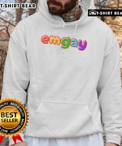 Colorful Top Emgay Rainbow Hoodie displayed on a mannequin, showcasing vibrant stripes and cozy design for LGBTQ+ pride.