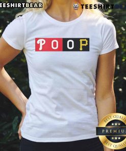 Alt Text: Top fans proudly wearing commemorative Phillies Pirates POOP ladies tee at a baseball game, showcasing team spirit.