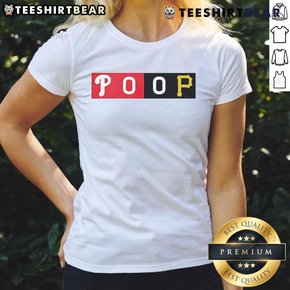 Top Fans Wearing Commemorative Phillies Pirates Poop Ladies Tee Alt Text: Top fans proudly wearing commemorative Phillies Pirates POOP ladies tee at a baseball game, showcasing team spirit.