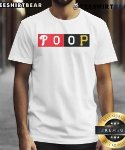 Alt Text: Top Phillies fans proudly wearing commemorative Pirates Poop T-shirt at a baseball game, showcasing team spirit.
