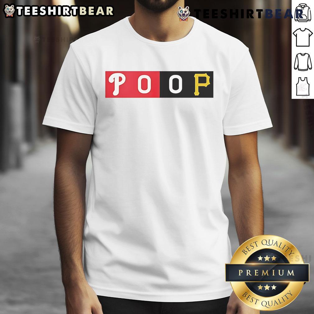 Top Fans Wearing Commemorative Phillies Pirates Poop T Shirt Alt Text: Top Phillies fans proudly wearing commemorative Pirates Poop T-shirt at a baseball game, showcasing team spirit.