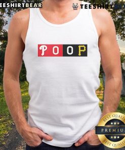 Top fans proudly wearing commemorative Phillies Pirates POOP tank tops at a baseball game, showcasing team spirit.
