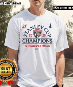 Top Florida Panthers 2024-2025 Back-To-Back Stanley Cup Champions T-Shirt featuring team logo and championship design.