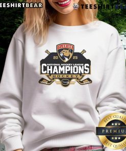 Florida Panthers back-to-back NHL Stanley Cup champions sweatshirt showcasing team pride and hockey spirit.