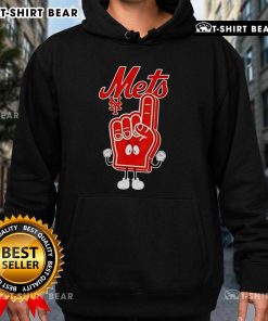 Top foam hand number one finger with New York Mets hoodie, perfect for game day and showcasing team spirit.