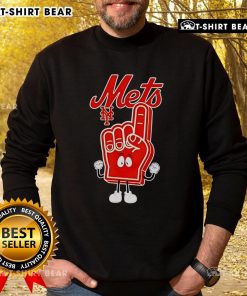 Alt Text: Top Foam Hand Number One Finger with New York Mets Sweatshirt, perfect for game day and cheering for your team.