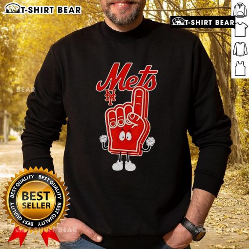 Alt Text: Top Foam Hand Number One Finger with New York Mets Sweatshirt, perfect for game day and cheering for your team.