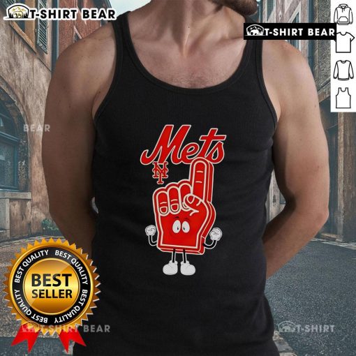 New York Mets tank top featuring a top foam hand with number one finger, perfect for baseball fans.