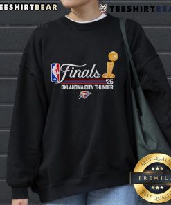 2025 Oklahoma City Thunder sweatshirt featuring the Top Gold Trophy Script Finals logo, perfect for fans and collectors.
