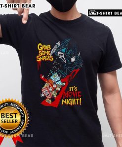 Alt Text: Top Grab Some Snacks It's Movie Night T-Shirt featuring fun design and vibrant colors for movie lovers.