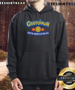 Top Grapplemon Gotta Wrestle 'Em All Hoodie featuring vibrant graphics and a cozy design for wrestling fans.