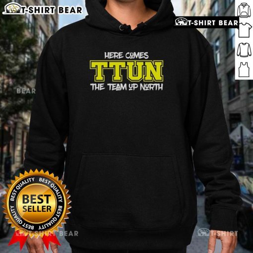 Top Here Comes TTUN The Team Up North Hoodie in navy blue, featuring a stylish design for fans and casual wear.