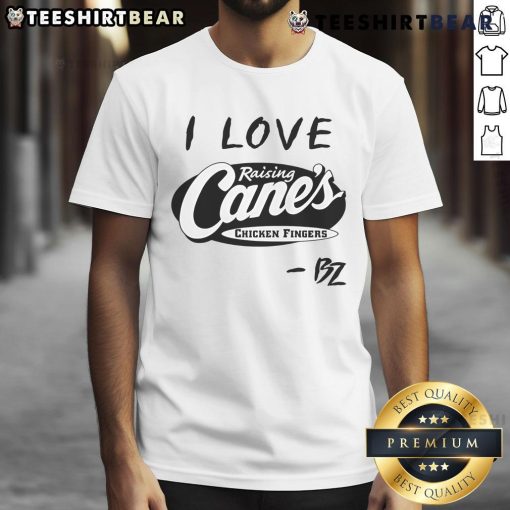 Alt Text: Top I Love Raising Cane's Chicken Fingers T-Shirt featuring a vibrant design for fans of the popular fast food chain.