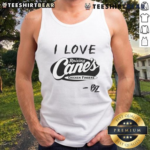 Alt Text: Stylish Top I Love Raising Cane's Chicken Fingers tank top, perfect for fans of the popular fast-food chain.