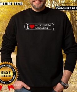 Alt Text: Cozy 'I Love Unkillable Lesbians' sweatshirt in vibrant colors, perfect for LGBTQ+ pride and casual wear.