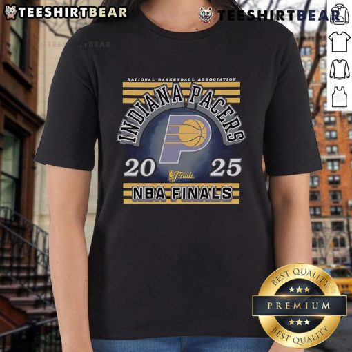 Top Indiana Pacers 2025 NBA Finals ladies tee showcasing team colors and logo, perfect for female basketball fans.