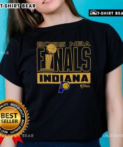 Top Indiana Pacers 2025 NBA Finals Trophy Ladies Tee featuring vibrant team colors and logo, perfect for fans.
