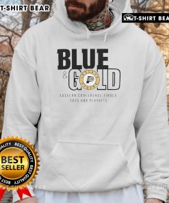 Alt Text: Stylish Top Indiana Pacers blue and gold hoodie celebrating the 2025 Eastern Conference Finals, perfect for fans.