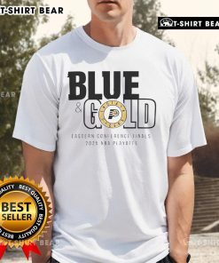 Alt Text: Top Indiana Pacers Blue And Gold 2025 Eastern Conference Finals T-Shirt featuring vibrant team colors and logo.