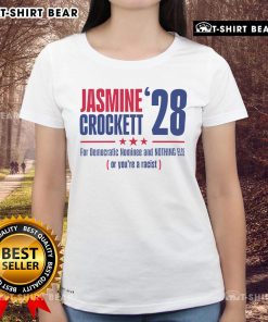 Top Jasmine Crockett 28 Ladies Tee for Democratic Nominee bold statement on race and politics in stylish design.