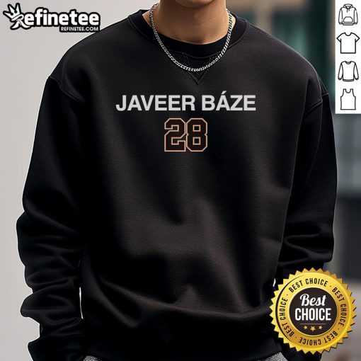 Alt Text: Top Javeer Baze Number 28 Sweatshirt featuring a stylish design and vibrant colors, perfect for sports fans.