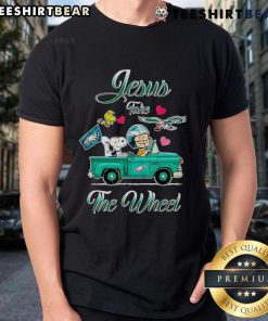 Top Jesus Take The Wheel Philadelphia Eagles Snoopy Go By Car T-Shirt featuring a playful Snoopy design and Eagles logo.
