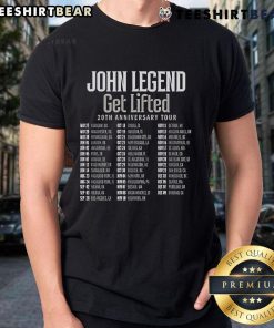 Top John Legend Get Lifted 20th Anniversary World Tour 2025 T-Shirt featuring vibrant design and iconic tour logo.