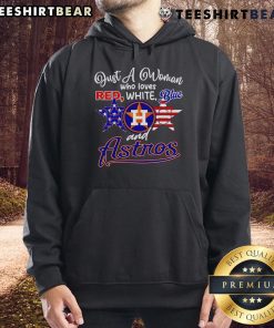Woman wearing a red, white, and blue Houston Astros hoodie, showcasing team spirit and love for baseball.